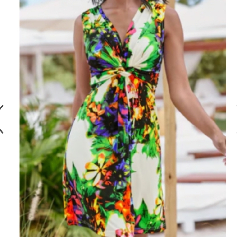 L Venus Vibrant Print Stretchy Tie Back Dress